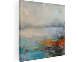 Artaza Canvas Schilderij Abstract Kunstwerk met Oranje, Blauwe en Groene Kleuren - 30x30 cm - Klein - Wanddecoratie Woonkamer - Schilderijen - Muurdecoratie