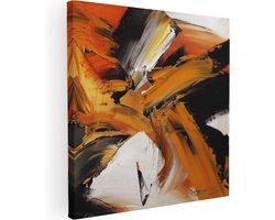 Artaza Canvas Schilderij Abstract Kunstwerk met Oranje en Zwarte Strepen - 50x50 cm - Wanddecoratie Woonkamer - Schilderijen - Muurdecoratie
