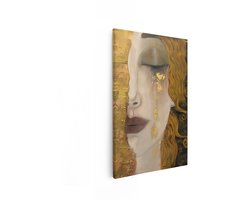 Artaza Canvas Schilderij Abstract Portret van een Vrouw met Gouden Tranen en Golvend Haar - 40x60 cm - Wanddecoratie Woonkamer - Schilderijen - Muurdecoratie