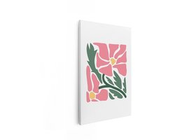 Artaza Canvas Schilderij Abstract Roze Bloemen met Groene Bladeren in een Vierkant Patroon - 20x30 cm - Klein - Wanddecoratie Woonkamer - Schilderijen - Muurdecoratie