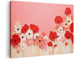 Artaza Canvas Schilderij Abstract Schilderij Klaprozen - 120x80 cm - Wanddecoratie Bloemen - Muurdecoratie Roze - Decoratie Woonkamer
