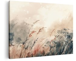 Artaza Canvas Schilderij Abstract Wuivend Gras - 150x100 cm - Groot - Wanddecoratie Natuur - Muurdecoratie Landelijk Woonkamer - Decoratie Aquarel