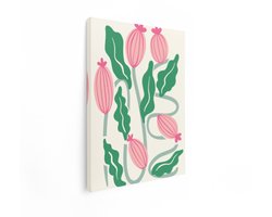 Artaza Canvas Schilderij Abstracte Bloemen en Bladeren in Pastelkleuren met een Speelse - Organische Stijl - 90x120 cm - Groot - Wanddecoratie Woonkamer - Schilderijen - Muurdecoratie