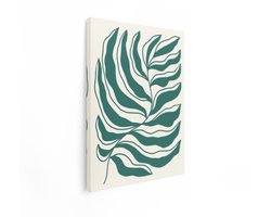 Artaza Canvas Schilderij Abstracte Groene Plantentak met Golvende Bladeren op een Crèmekleurige Achtergrond - 90x120 cm - Groot - Wanddecoratie Woonkamer - Schilderijen - Muurdecoratie