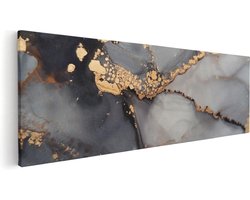 Artaza Canvas Schilderij Abstracte Kunst - Grijze Marmer met Goud - 90x30 cm - Wanddecoratie Woonkamer - Schilderijen - Muurdecoratie