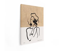 Artaza Canvas Schilderij Abstracte Lijntekening van een Vrouw met een Bloem en een Bohemien Sfeer - 30x40 cm - Klein - Wanddecoratie Woonkamer - Schilderijen - Muurdecoratie