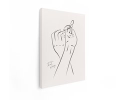 Artaza Canvas Schilderij Abstracte Lijntekening van twee Handen Die Elkaar Raken in een Elegante Pose - 30x40 cm - Klein - Wanddecoratie Woonkamer - Schilderijen - Muurdecoratie