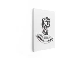 Artaza Canvas Schilderij Abstracte Portretvorm met Kalligrafische Penseelstreken in Zwart en Wit - 80x120 cm - Groot - Wanddecoratie Woonkamer - Schilderijen - Muurdecoratie