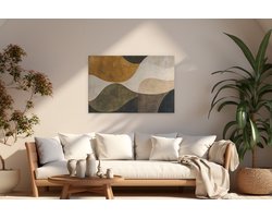 Artaza Canvas Schilderij Abstracte Vormen - Okergeel, Beige En Groen - 120x80 cm - Groot - Wanddecoratie Woonkamer - Schilderijen - Muurdecoratie