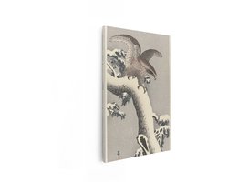 Artaza Canvas Schilderij Adelaar op Besneeuwde Boomtak in Japanse Houtsnede Stijl - 40x60 cm - Wanddecoratie Woonkamer - Schilderijen - Muurdecoratie
