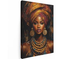Artaza Canvas Schilderij Afrikaanse Vrouw Met Tulband - Abstract Portret - 90x120 cm - Groot - Wanddecoratie Woonkamer - Schilderijen - Muurdecoratie