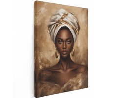 Artaza Canvas Schilderij Afrikaanse Vrouw - Portret in Beige en Goud - 30x40 cm - Klein - Wanddecoratie Woonkamer - Schilderijen - Muurdecoratie