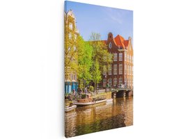 Artaza Canvas Schilderij Amsterdam - 20x30 cm - Klein - Wanddecoratie Grachtenpanden - Muurdecoratie Woonkamer - Kamer Accessoires Boot