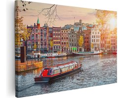 Artaza Canvas Schilderij Amsterdamse Huisjes Vanaf De Grachten - 60x40 cm - Wanddecoratie Woonkamer - Schilderijen - Muurdecoratie