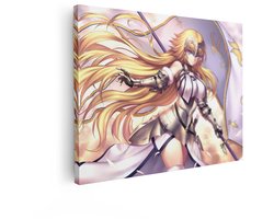 Artaza Canvas Schilderij Anime Ridder met Blonde Haren en een Vlag - in Glanzend Harnas - 40x30 cm - Klein - Wanddecoratie Woonkamer - Schilderijen - Muurdecoratie