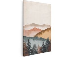 Artaza Canvas Schilderij Aquarel Bergen en Bomen - 40x60 cm - Wanddecoratie Woonkamer - Schilderijen - Muurdecoratie