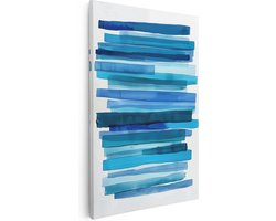 Artaza Canvas Schilderij Aquarel Blauwe Strepen op een Witte Achtergrond - 80x120 cm - Groot - Wanddecoratie Woonkamer - Schilderijen - Muurdecoratie