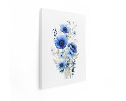 Artaza Canvas Schilderij Aquarel Illustratie met Zachte Groene Anemonenbloemen met Zachte Groene Bladeren - 90x120 cm - Groot - Wanddecoratie Woonkamer - Schilderijen - Muurdecoratie