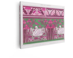 Artaza Canvas Schilderij Art Nouveau Decoratieve Patronen met Zwanen - Irissen en Vlinders - 80x60 cm - Wanddecoratie Woonkamer - Schilderijen - Muurdecoratie