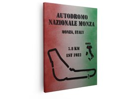 Artaza Canvas Schilderij Autodromo Nazionale Monza Circuitkaart en Italiaanse Vlagkleuren - 80x100 cm - Groot - Wanddecoratie Woonkamer - Schilderijen - Muurdecoratie