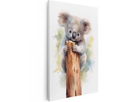 Artaza Canvas Schilderij Baby Koala aan een Tak - 40x60 cm - Wanddecoratie Woonkamer - Schilderijen - Muurdecoratie