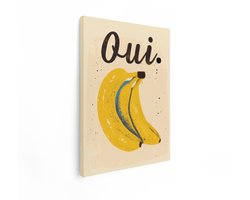 Artaza Canvas Schilderij Bananen - 90x120 cm - Wanddecoratie Oui Franse Tekst - Muurdecoratie Retro Fruit - Decoratie Keuken Geel