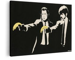 Artaza Canvas Schilderij Banksy Pulp Fiction-Stijl Kunst met Mannen Die Bananen Vasthouden in Plaats van Pistolen - 60x40 cm - Wanddecoratie Woonkamer - Schilderijen - Muurdecoratie