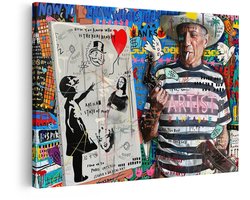 Artaza Canvas Schilderij Banksy'S Kunstcollage met Picasso - Mona Lisa en Iconische Symbolen - 60x40 cm - Wanddecoratie Woonkamer - Schilderijen - Muurdecoratie