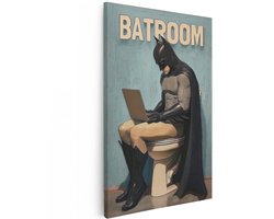 Artaza Canvas Schilderij Batman Op De Wc - 20x30 cm - Muurdecoratie Toilet - Wanddecoratie Badkamer - Humor Kamer Accessoires
