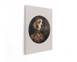 Artaza Canvas Schilderij Beagle Portret - 30x40 cm - Wanddecoratie Hond In Uniform - Muurdecoratie Vintage Schilderij - Kamer Accessoires