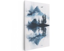 Artaza Canvas Schilderij Berglandschap - 100x150 cm - Groot - Wanddecoratie Natuur - Muurdecoratie Bos - Schilderij Bergen Reflectie - Blauw