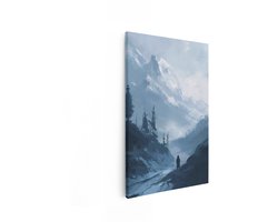 Artaza Canvas Schilderij Berglandschap - 40x60 cm - Wanddecoratie Besneeuwde Bergen - Muurdecoratie Natuur - Decoratie Woonkamer