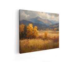 Artaza Canvas Schilderij Berglandschap - 50x40 cm - Wanddecoratie Natuur - Muurdecoratie Herfst - Decoratie Landschap Goud