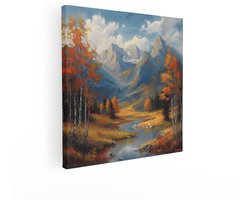 Artaza Canvas Schilderij Berglandschap - 50x50 cm - Wanddecoratie Herfst - Muurdecoratie Natuur - Schilderijen Bergen - Woonkamer Decoratie