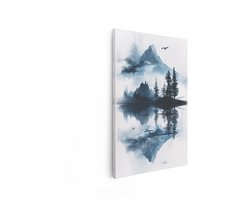 Artaza Canvas Schilderij Berglandschap - 80x120 cm - Wanddecoratie Natuur - Muurdecoratie Bos - Schilderij Bergen Reflectie - Blauw