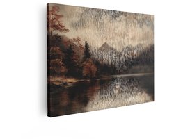 Artaza Canvas Schilderij Berglandschap - 80x60 cm - Wanddecoratie Mistig Meer - Muurdecoratie Herfst Bomen - Decoratie Natuur Landschap