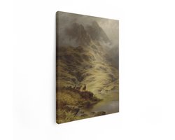 Artaza Canvas Schilderij Berglandschap - 90x120 cm - Wanddecoratie Schotse Hooglanden - Muurdecoratie Hert - Schilderijen Natuur