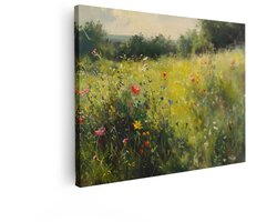 Artaza Canvas Schilderij Bloemen Landschap - 40x30 cm - Wanddecoratie Natuur - Muurdecoratie Weiland - Kamer Accessoires Woonkamer