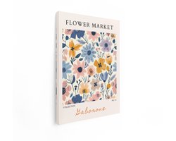 Artaza Canvas Schilderij Bloemenmarkt Poster met een Levendig Patroon van Kleurrijke Bloemen en Bladeren - 30x40 cm - Klein - Wanddecoratie Woonkamer - Schilderijen - Muurdecoratie
