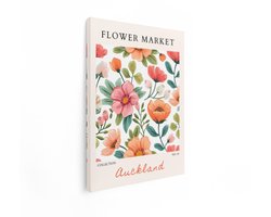 Artaza Canvas Schilderij Bloemenmarkt Poster met een Patroon van Levendige Bloemen en Bladeren - 30x40 cm - Klein - Wanddecoratie Woonkamer - Schilderijen - Muurdecoratie