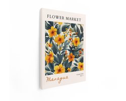Artaza Canvas Schilderij Bloemenmarkt Poster met Gele Bloemen en Donkere Bladeren in Managua - 30x40 cm - Klein - Wanddecoratie Woonkamer - Schilderijen - Muurdecoratie