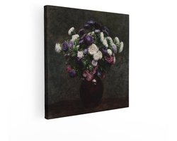 Artaza Canvas Schilderij Boeket Asters in een Vaas - Klassiek Stilleven met Bloemen - 70x70 cm - Wanddecoratie Woonkamer - Schilderijen - Muurdecoratie