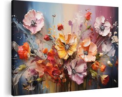 Artaza Canvas Schilderij Boeket Bloemen in Kleur - 90x60 cm - Wanddecoratie Woonkamer - Schilderijen - Muurdecoratie