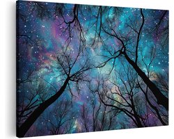 Artaza Canvas Schilderij Bomen onder een Sterrenhemel - Landschap - 30x20 cm - Klein - Wanddecoratie Woonkamer - Schilderijen - Muurdecoratie
