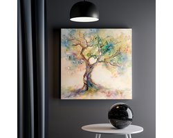 Artaza Canvas Schilderij Boom - 30x30 cm - Klein - Wanddecoratie Levensboom - Muurdecoratie Woonkamer - Kamer Accessoires Botanisch