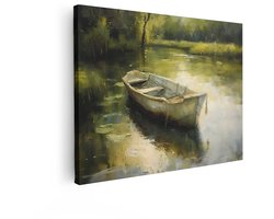 Artaza Canvas Schilderij Bootje Op Water - 40x30 cm - Wanddecoratie Natuur Landschap - Muurdecoratie Landelijk - Decoratie Woonkamer - Kamer Accessoires