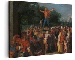 Artaza Canvas Schilderij Brinno wordt op het Schild Geheven - Otto van Veen - 150x100 cm - Groot - Kunst - Wanddecoratie Woonkamer