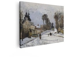 Artaza Canvas Schilderij Camille Pissarro'S Winterlandschapschilderij van een Besneeuwde Straat met Figuren en een Koets - 80x60 cm - Wanddecoratie Woonkamer - Schilderijen - Muurdecoratie