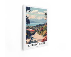 Artaza Canvas Schilderij Christchurch - Nieuw-Zeeland Schilderachtig Uitzicht met Bergen en Oceaan - 30x40 cm - Klein - Wanddecoratie Woonkamer - Schilderijen - Muurdecoratie