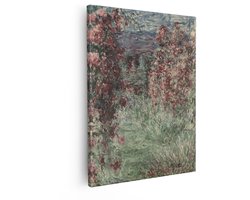 Artaza Canvas Schilderij Claude Monet'S Rozenstruiken en Tuinpad met Uitzicht op Zee - 80x100 cm - Groot - Wanddecoratie Woonkamer - Schilderijen - Muurdecoratie